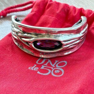 UNO de 50 Purple Swarovski Crystal & Silver Leather Bracelet